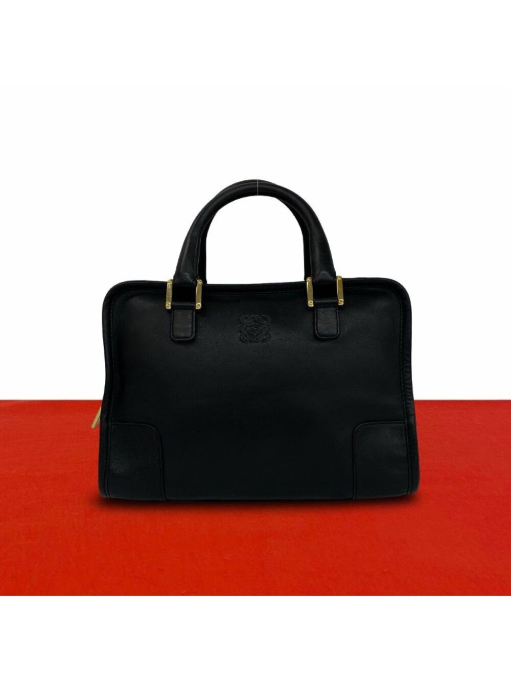 Loewe Amazona 28 Anagram Logo Leather Mini Boston Bag Tote Black